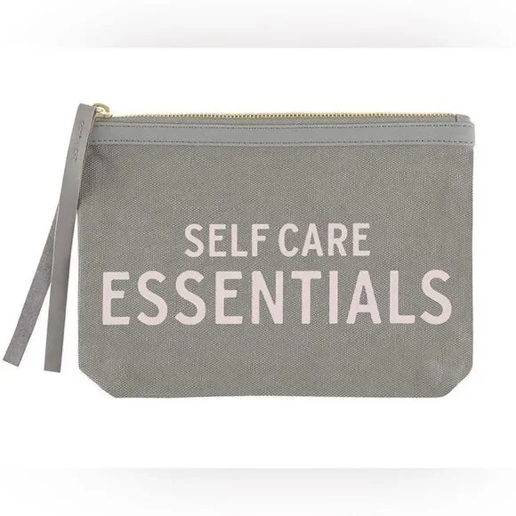 Gray Canvas‎ and Leather Zip Pouch