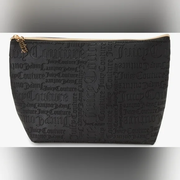 Juicy Couture Black Embossed Cosmetic Case, Zip Top Wedge Matt Logo, New