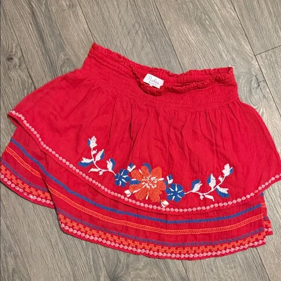 Parker Vibrant Red Mini Skirt with Blue Floral Accents mediun