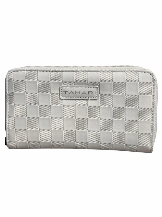 NWT! TAHARI Delta Check Embossed Zip Around Wallet in Color: Bone.