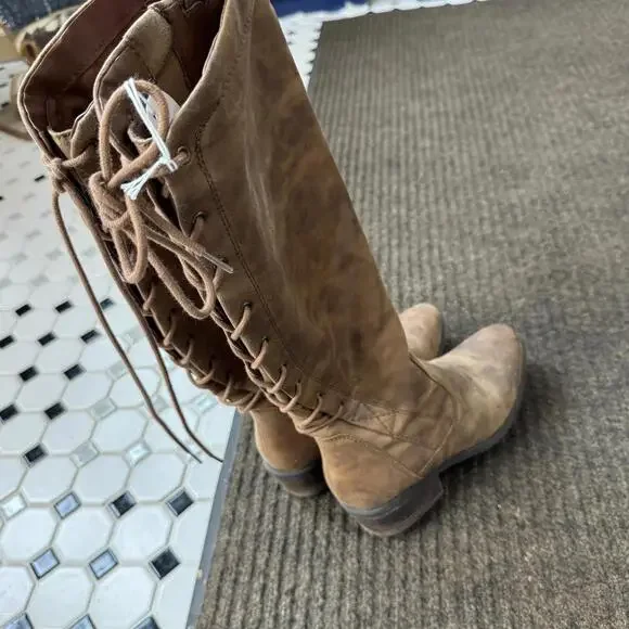BareTraps Knee‎ High Boots Lace Up Zipper Brown size 6M