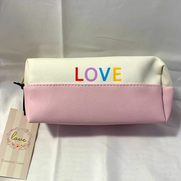 NWT Pink & White “LOVE” Cosmetic Case