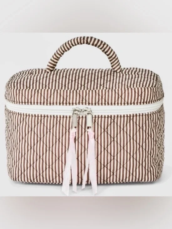 wild fable Brown Quilted Stripe Cosmetic Case with Tassels Brand New with Tag