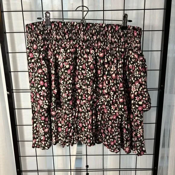 Lane Bryant Ditsy Floral Black and Pink Ruffled Skirt EUC