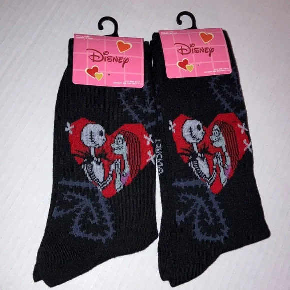 Disney Nightmare before Christmas Valentine Black and Red Heart‎ Matching Socks