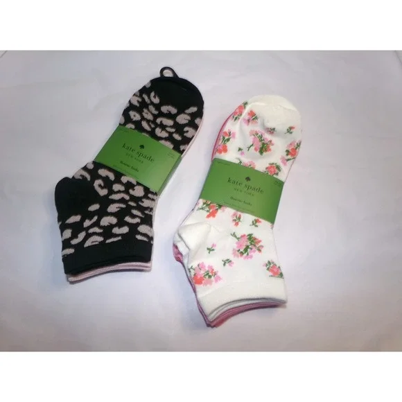 Kate Spade New York Womens Quarter Socks 6 Pair Pack Floral Leopard Spade Logo