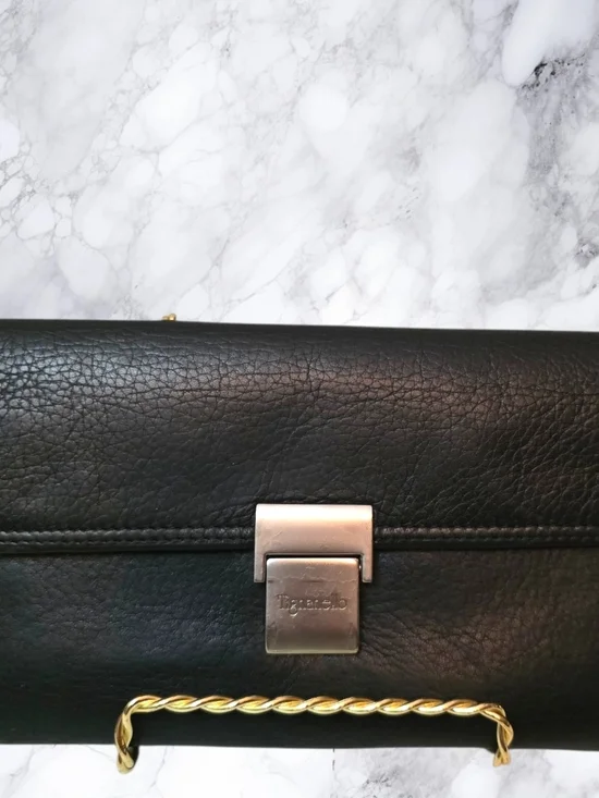 Vintage Tignanello Black Leather Wallet Snap Flap Soft Glove Leather Large Long