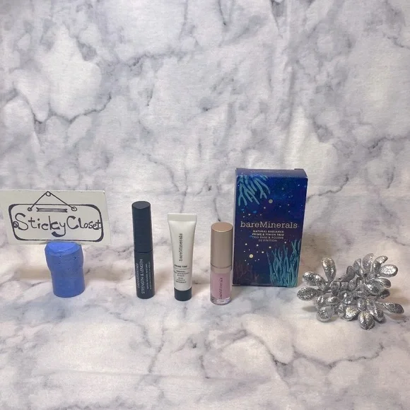 BareMinerals Natural Radiance Prime Set- Primer,Mascara, Lip Gloss-3pc-BOXED-NEW