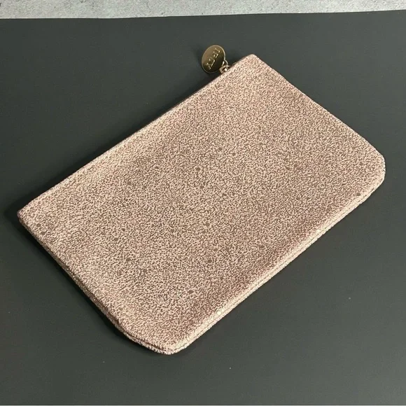 Ipsy Textured Mauve Glitter Cosmetic Pouch