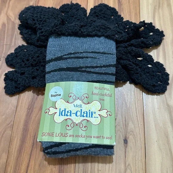 Lady Black and Gray Crocheted Trim Boot Socks