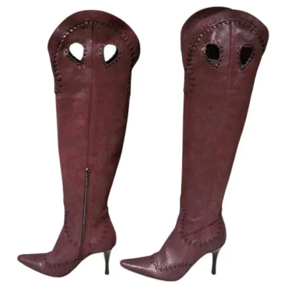 Donald Pliner Couture Wine Metallic Leather Boot Shoe New Over The Knee $695 NWT