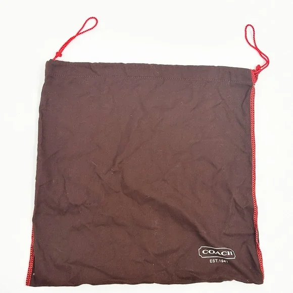 COACH Brown Drawstring Purse Handbag Dust Bag Pouch Red Trim 13