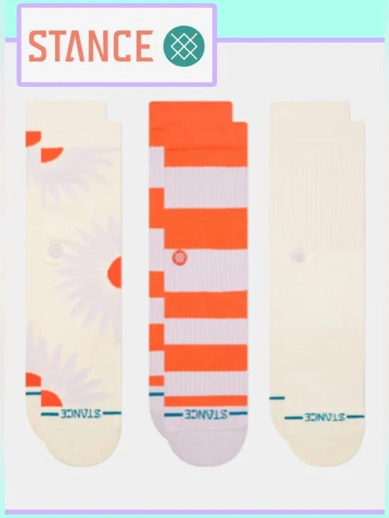NWT Stance Prowess 3-Pack Crew Socks Women's Small in Coral Canvas