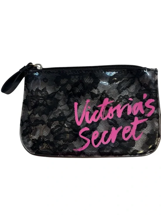 🇺🇸 Victoria's Secret Pouch Mini Bag Black Lace Pink Script Cosmetic Keychain