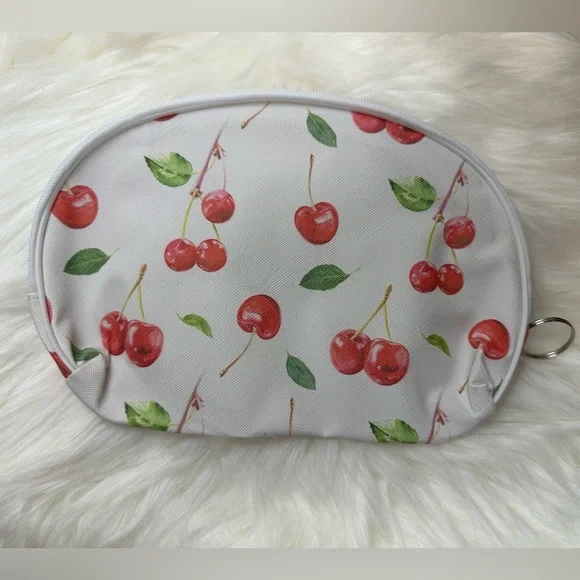 Cherry Pattern White/Black Cosmetic Pouch