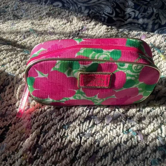 Lilly Pulitzer Estee Lauder Floral Print Cosmetic Makeup Bag with‎ Gold Trim