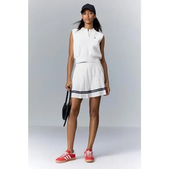 Polo Ralph Lauren White Stretch High-Waisted Pleated Skort Size L with Stain