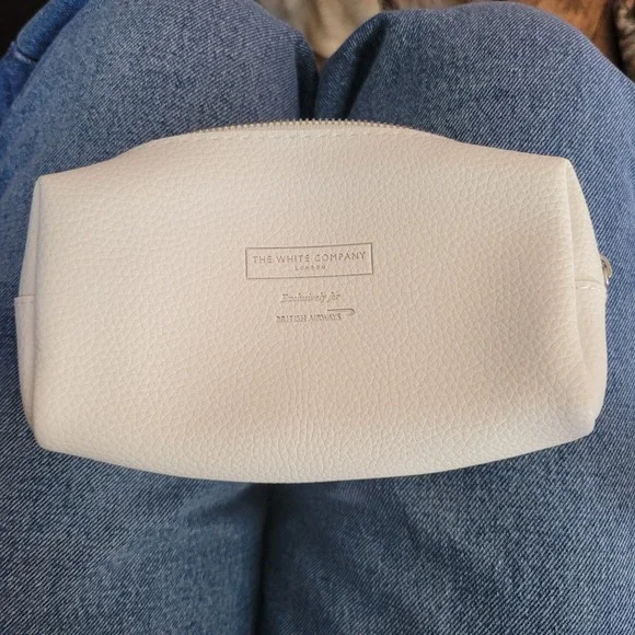 The White Company British Airways Cream Pebbled Faux Leather Cosmetic Travel Bag