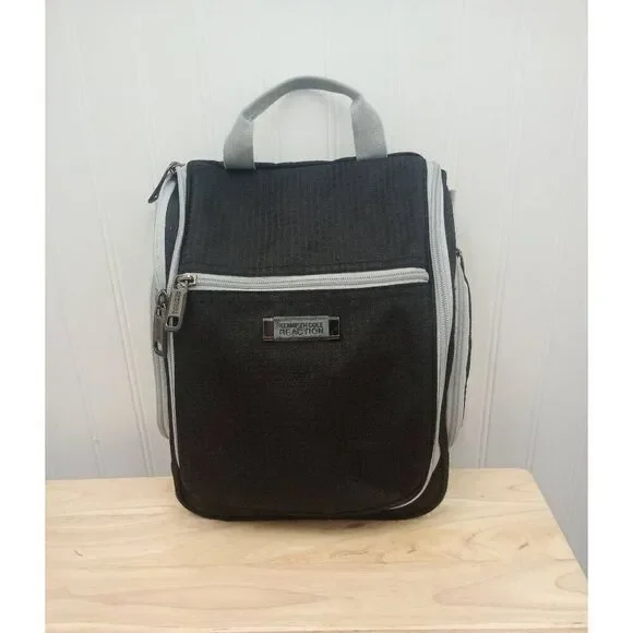 Kenneth Cole reaction, hang up, fold up, black, travel cosmetic- toiletry bag.