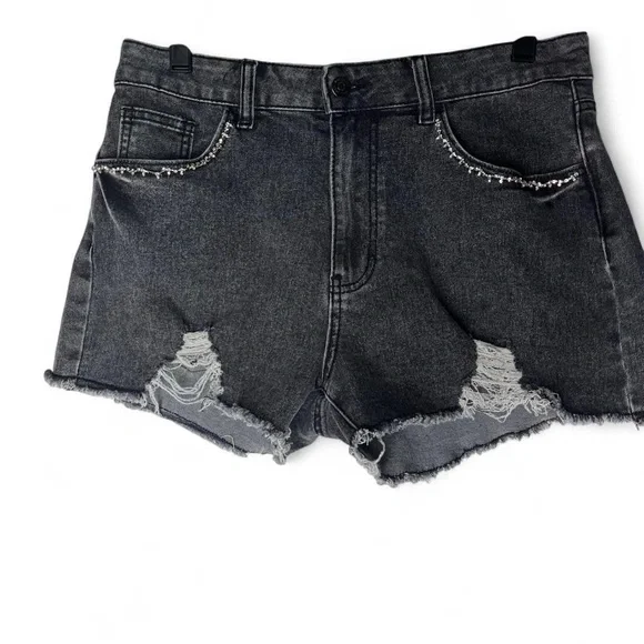 Stylish Distressed Charcoal Denim Shorts