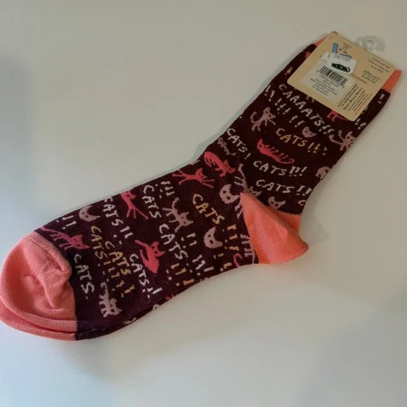 Blue‎ Q Socks Women's Crew Socks Cats Burgandy Pink Novelty Fun