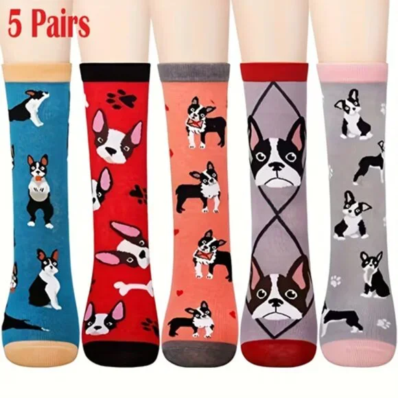 French Bulldog - Colorful -Women's 5 Pack -Crew Socks - OS - NWT