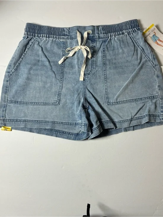 EditedLight Blue Drawstring Denim Shorts