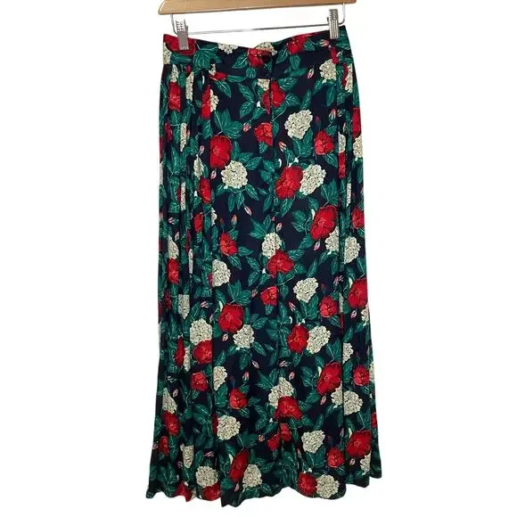 VTG Jones New York Red & White Floral Cottage Core Grandma Midi Skirt Size 8
