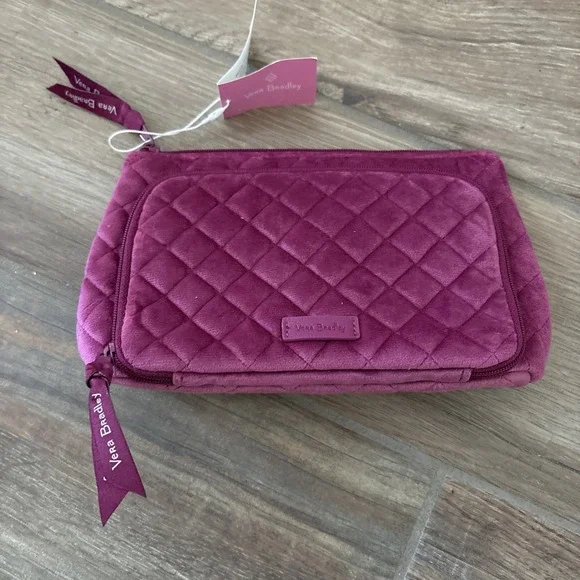 Vera Bradley Majestic Magenta Red Compact Organizer Quilted Velvet Cosmetic Bag