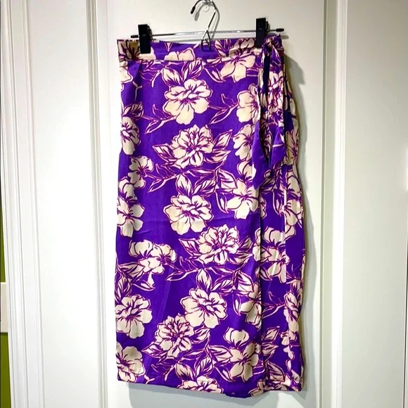 Japna Purple Floral Faux Wrap Sarong Midi Skirt Size Large NWT