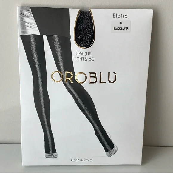Oroblù Eloise Opaque Tights 50 Black/Silver Size M NWT Made in Italy