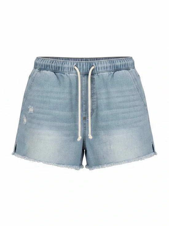 Light Blue Denim Drawstring Shorts