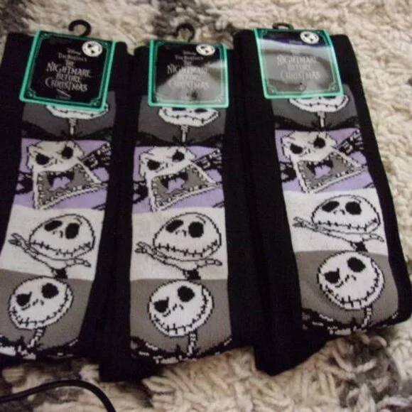 Bundle of 3 pairs Nightmare Before Christmas crew socks- size 6.5-12 New