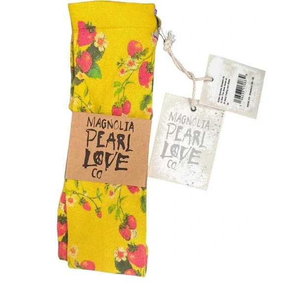 Magnolia Pearl Yellow Strawberry Floral Knee High Socks Slouchy Boho NWT