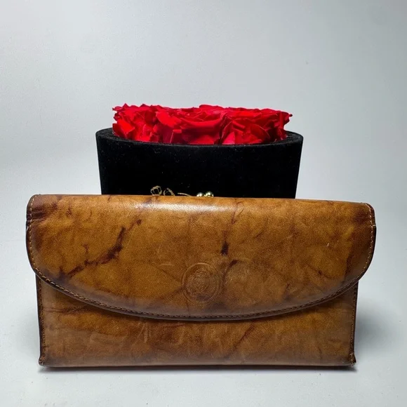 Vintage Marbled Genuine Leather Wallet w/Kisslock Coin Pocket Western Style