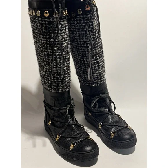 Moncler Tweed Knee High Boots 6.5 (37) Gentle Used Condition