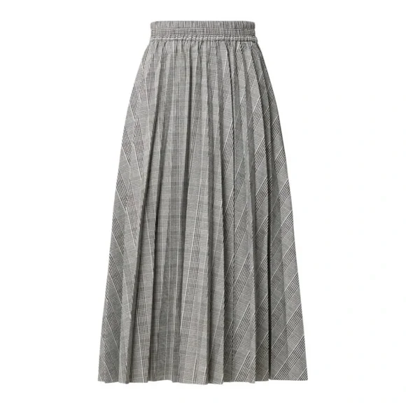 Stella Jean Pleated Midi Skirt Black & White Houndstooth Plaid Size IT 44 / US 8
