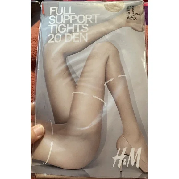 H&M M Full Support Tights Beige 20 Denier Sheer Semi-Shiny Made in Italy NEW