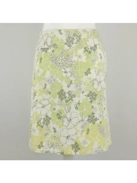 Studio Y Women's Small Green White Tropical Floral Woven Pencil Skirt