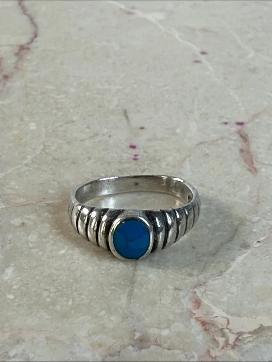 Navajo Indian 925 Silver Turquoise Blue Stone Women's Ring, Size 6