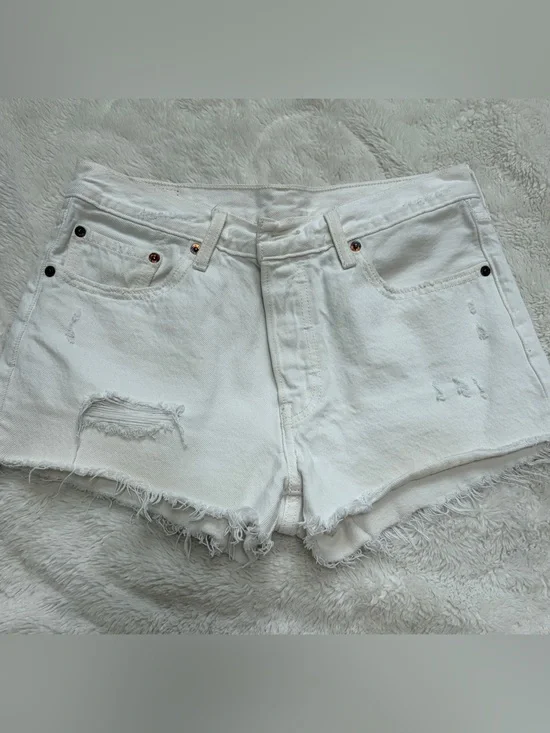Levi's White Distressed Denim Cutoff Shorts