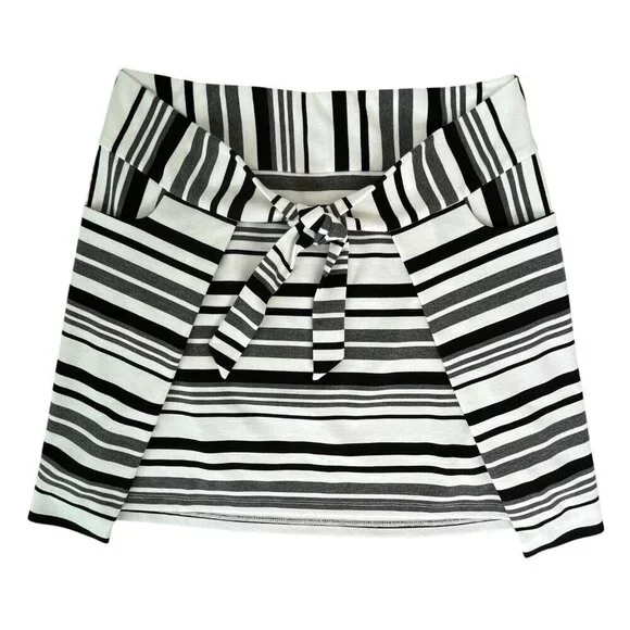 CAbi Grandstand Striped Mini Skirt White & Black Size Medium 5185