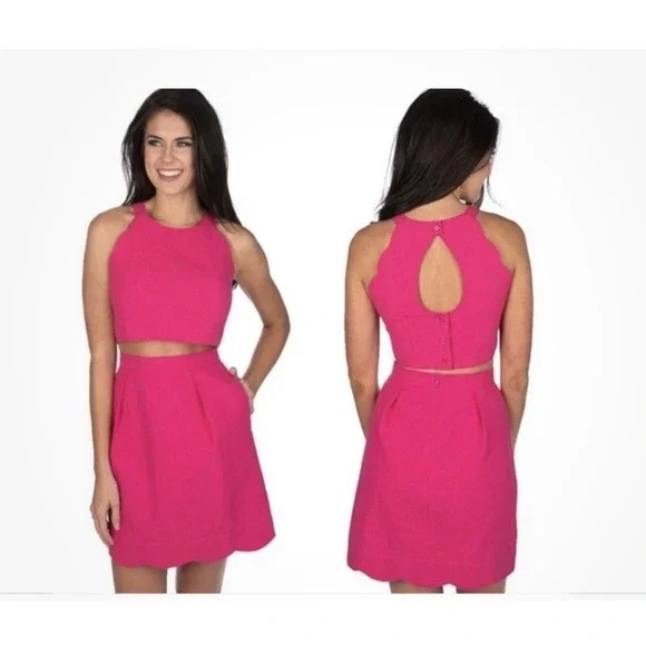 Lauren James Women's Carly Seersucker Crop Top Skirt‎ Set Pink Size Small