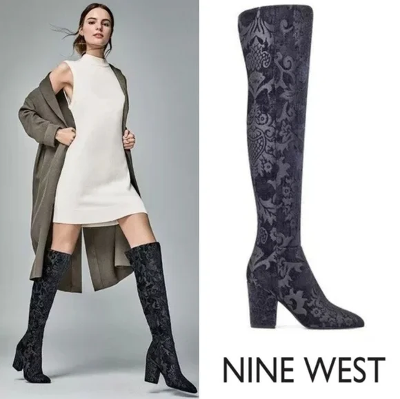 Stunning Brocade Print Nine West OTK Boots