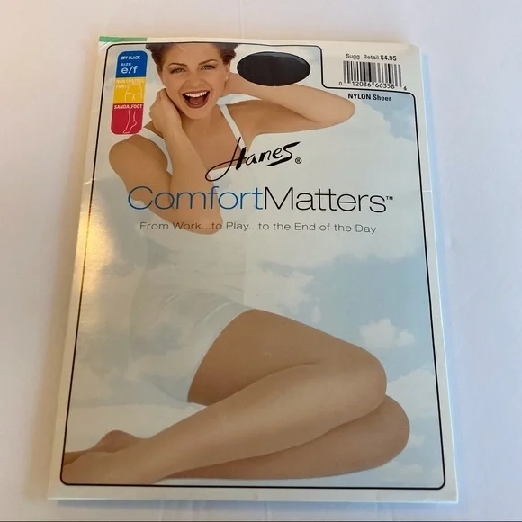 HANES Women’s Comfort Matters Sheer Nylons Non Control Sandalfoot Off Black ef