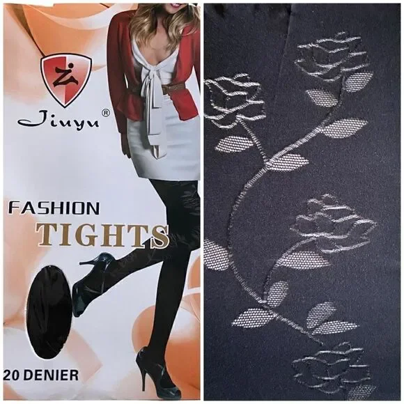 3/$15 Black Tights Floral Rose Sheer Design S/M