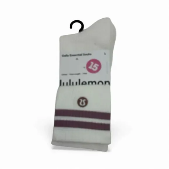 Lululemon NWT Daily Essential Socks in White and Mauve Size L