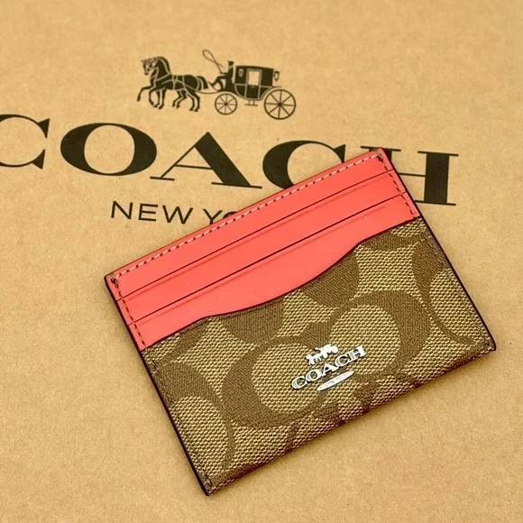Coach Signature Card Holder Small Wallet Tangerine