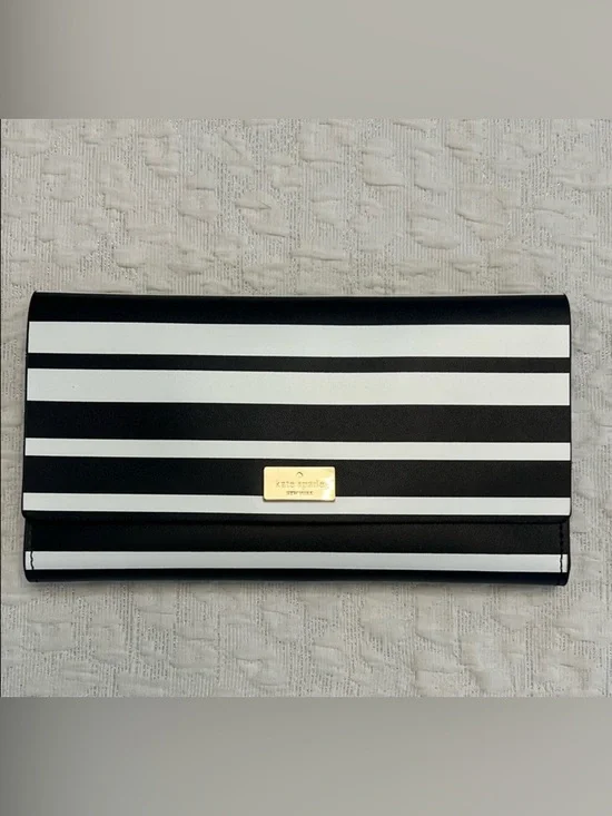 KATE SPADE STRIPED LEATHER WALLET BLACK & WHITE