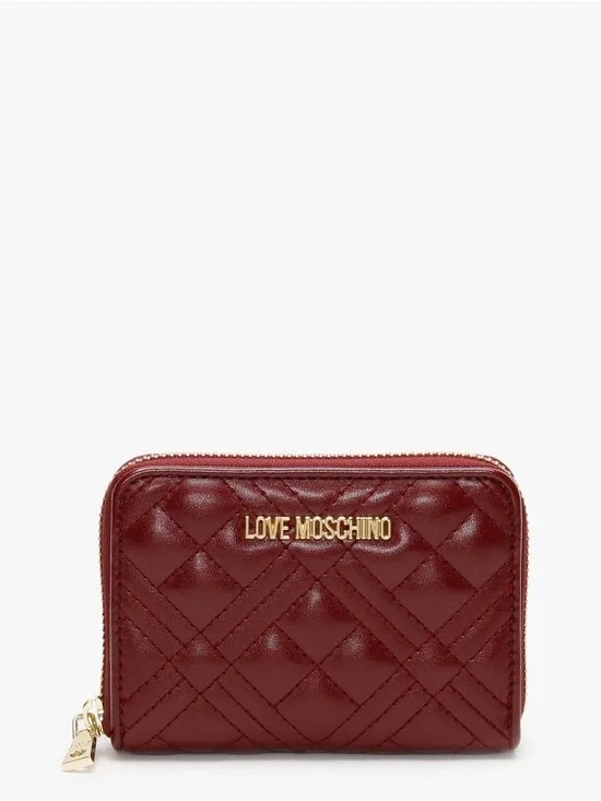 MOSCHINO Love Moschino Burgundy Quilted Gold Logo Zip-Around Wallet NWT
